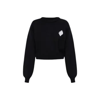 Rotate Floral Appliqué Knit Sweater