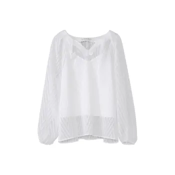 Fstudio Early Spring Korean Style Small V Neck Ambient Long Sleeved Two Piece Set Shirt Women's White