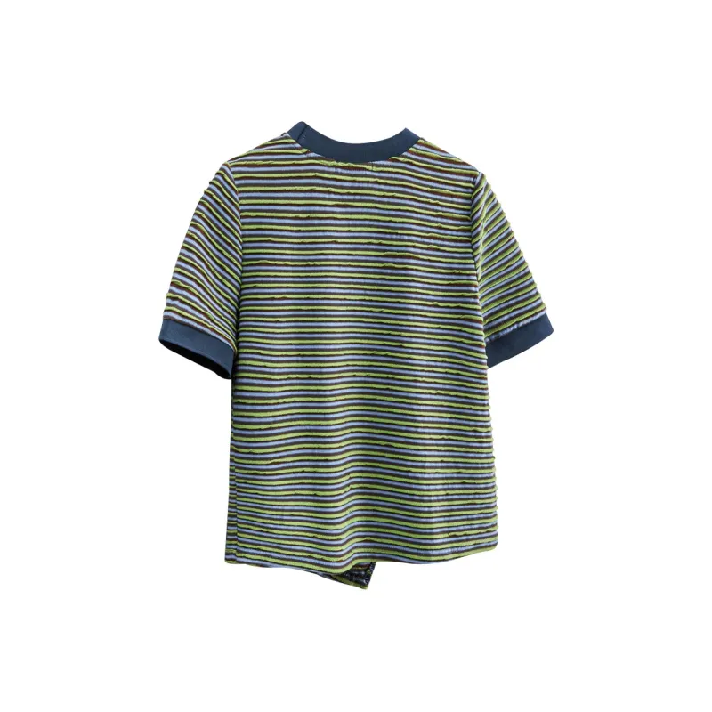 TOUCH T Shirt Women's Blue Green Stripes-1
