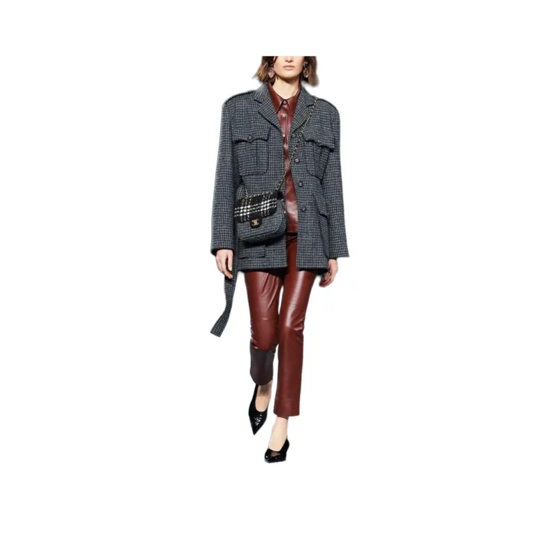 CHANEL Coats Women's Gray Black-0