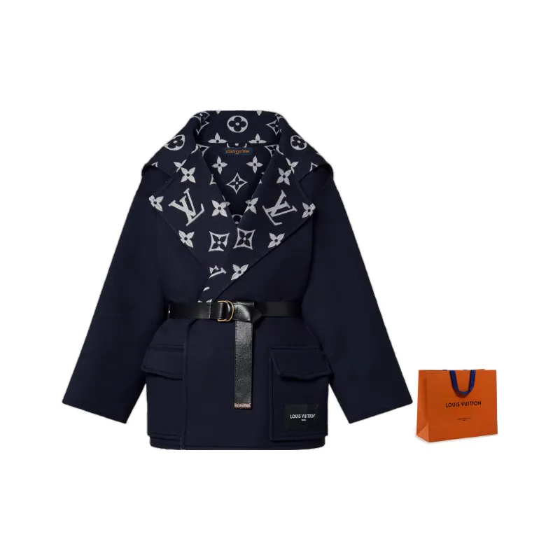 LOUIS VUITTON Flap Pocket Hooded Wrap Coat-3