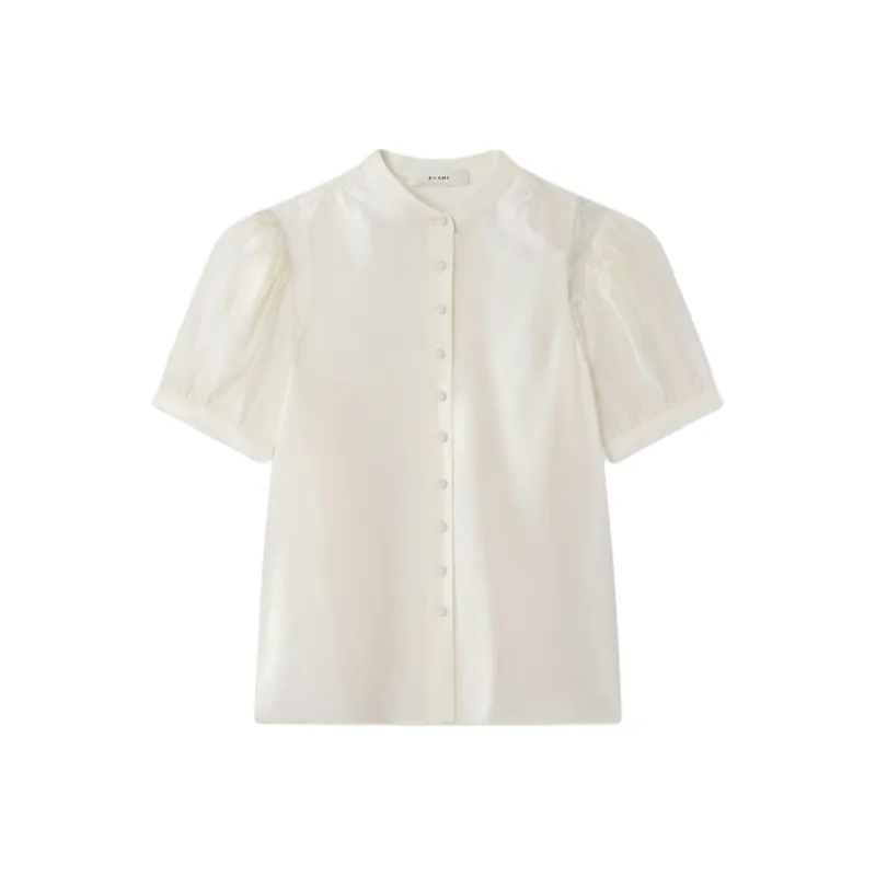 FRAME Lace Shoulder Inset Silk Blouse-0