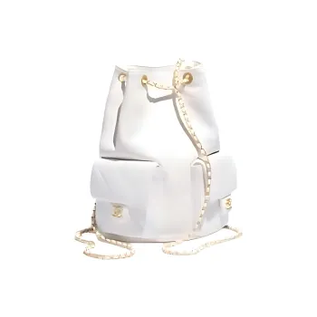 CHANEL Lambskin Backpack Tubas Women's White