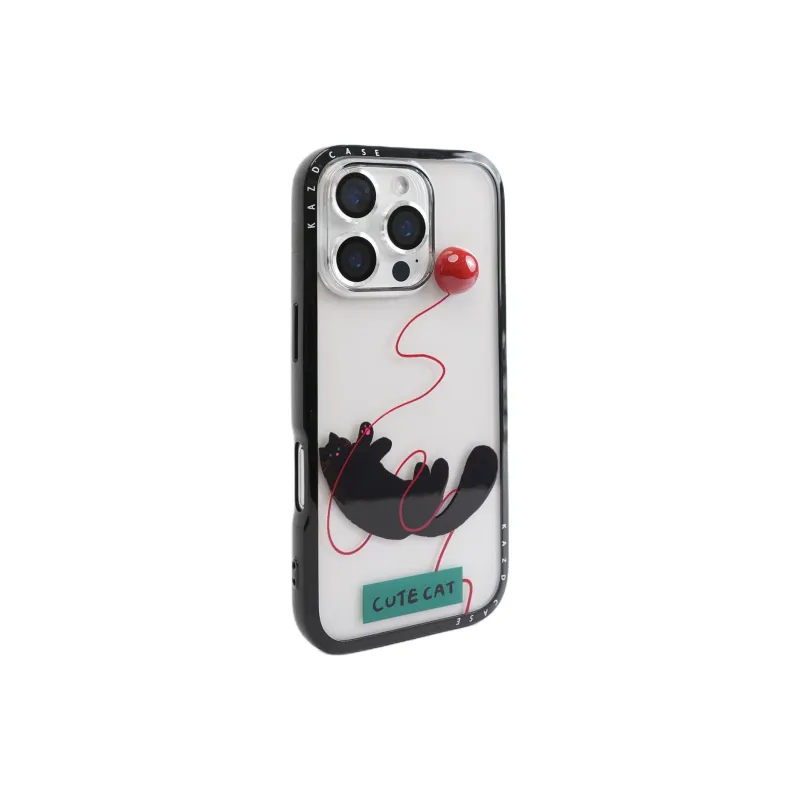 Sopi Acrylic Material 3D Effect Pom Black Cat Phone Cases Compatible With IPhone 16/15 Pro Max/Apple 13/14 Pro/Max-1