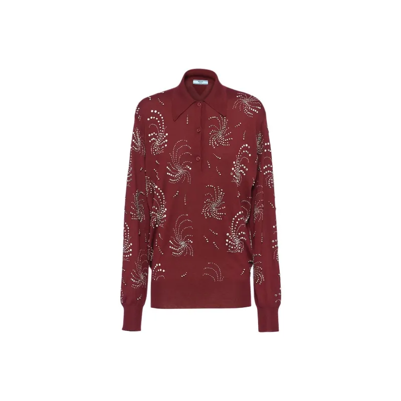 PRADA Crystal embellished Cashmere Polo Shirt-0