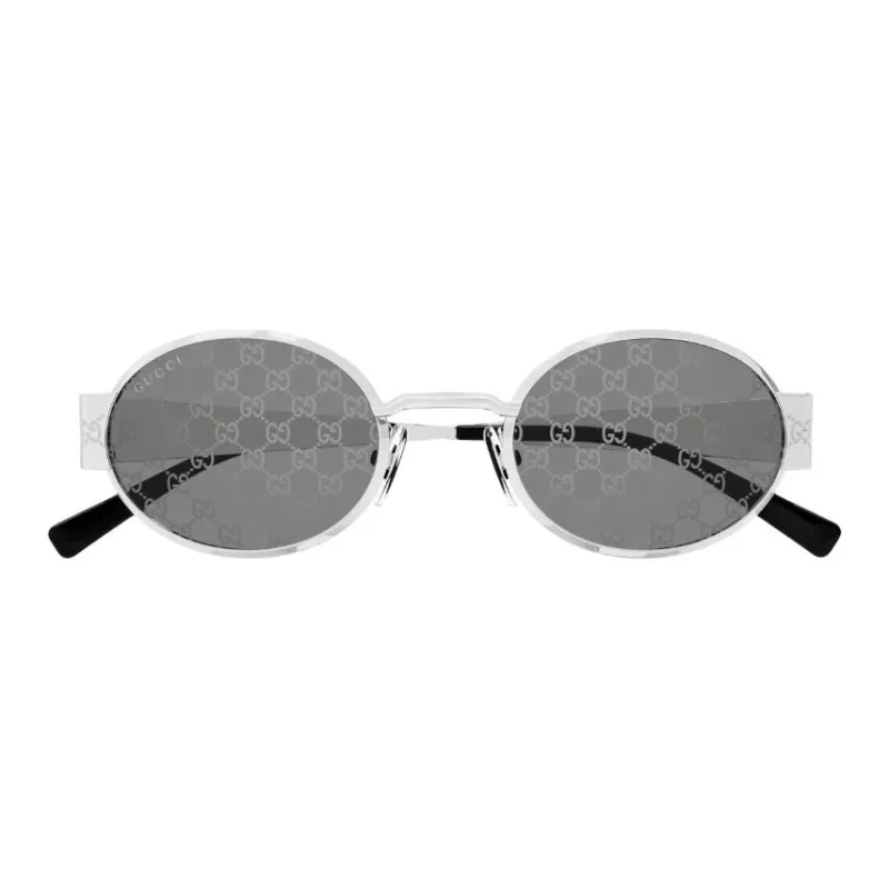 GUCCI Metal Oval Sunglasses Men's Silver-1