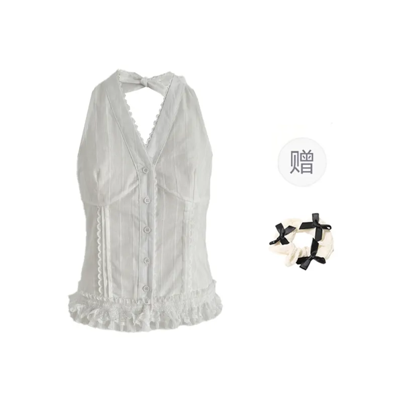 TORIGHT Camisole Women's White+Bowknot Hair Tie Comes With-0