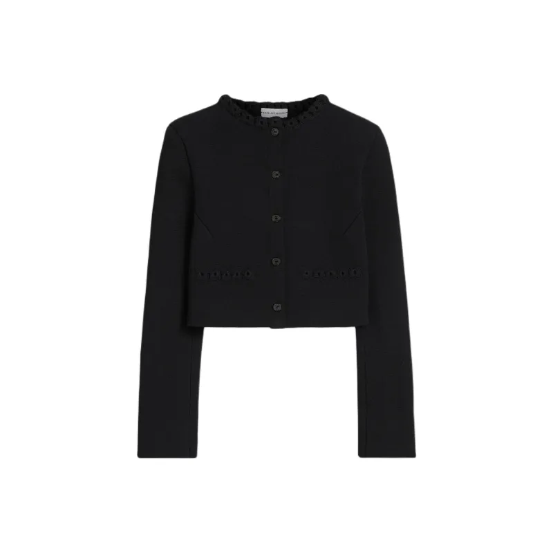SCANLAN THEODORE Crepe Knit Daisy Crop Jacket Jackets Coats Women's Black-0