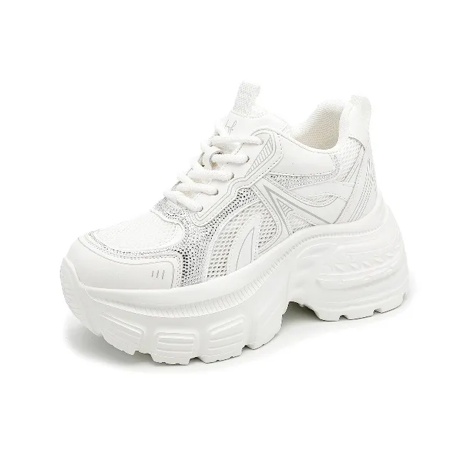 BAFFN Lightweight, Height Increasing, And Breathable Low Top Chunky Sneakers Women's White-0