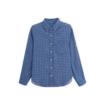 ONE SHALLOW Shirt Women's Small Blue Plaid