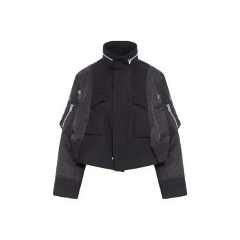 Sacai Wool Melton X Nylon Twill Jacket 'Black'