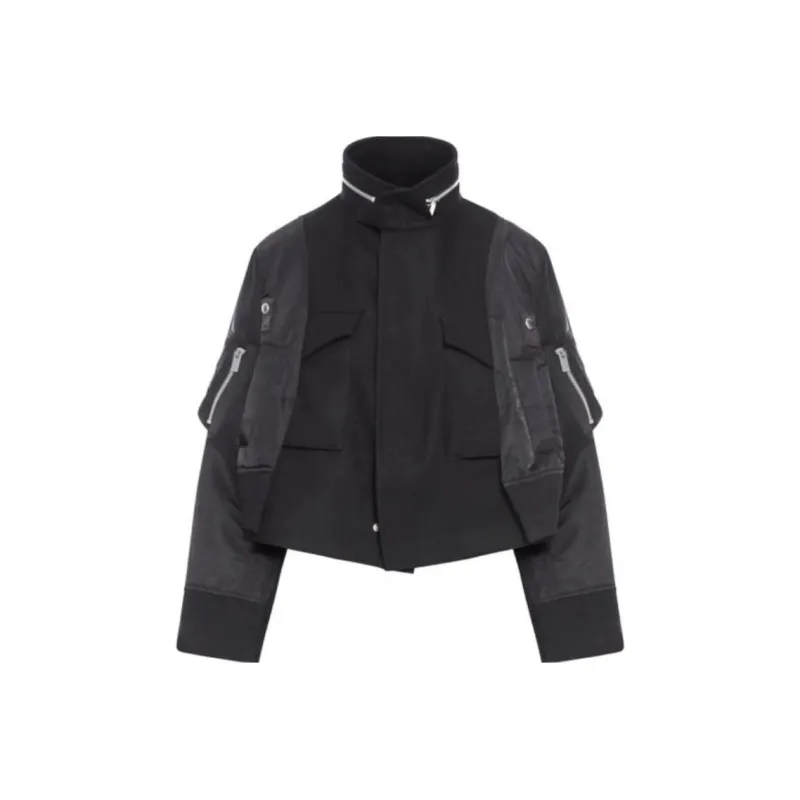 Sacai Wool Melton X Nylon Twill Jacket 'Black'-0