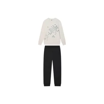 FILA Casual Sportswear Men Clothing Set Egrets White Top+Black Pants