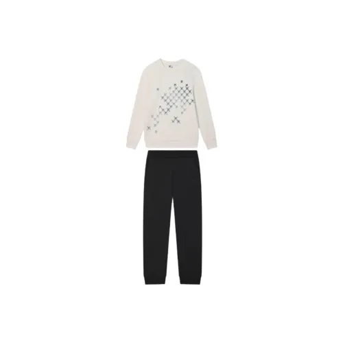 FILA Casual Sportswear Men Clothing Set Egrets White Top+Black Pants