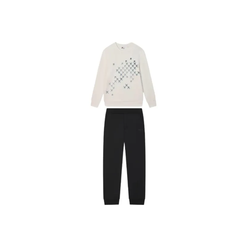 FILA Casual Sportswear Men Clothing Set Egrets White Top+Black Pants-0