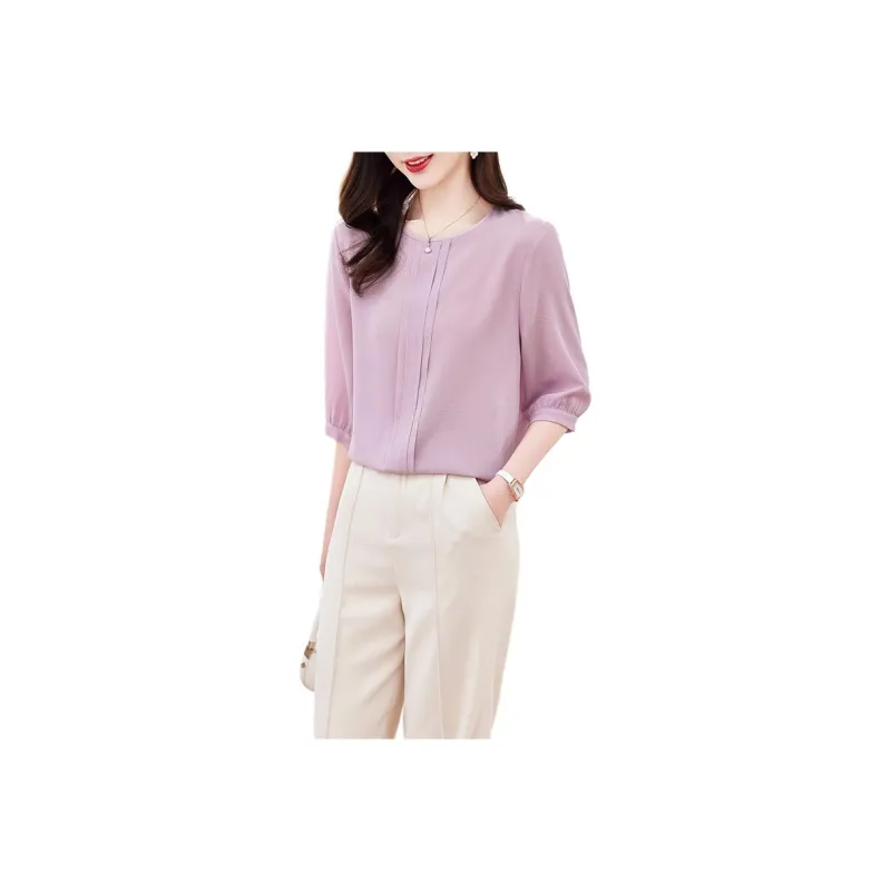 Yi Mengyuan Elbow Length Sleeved Silk Shirt Women's-0