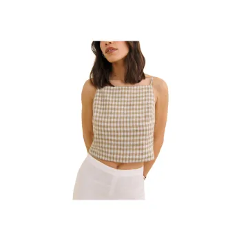 REFORMATION Kerri Linen Top Camisole Women's Sand Dune Plaid