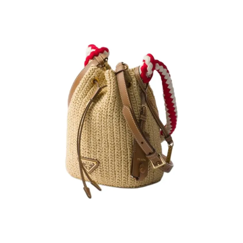 PRADA Viscose Bucket Bag, One Shoulder Handbag Mini Women's Natural-1