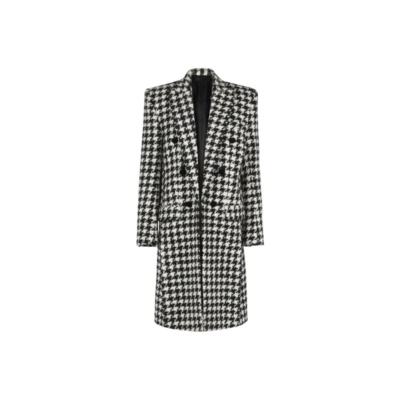 BALMAIN Double Breasted Houndstooth Coat 'Blanc Cassé/Noir'-0