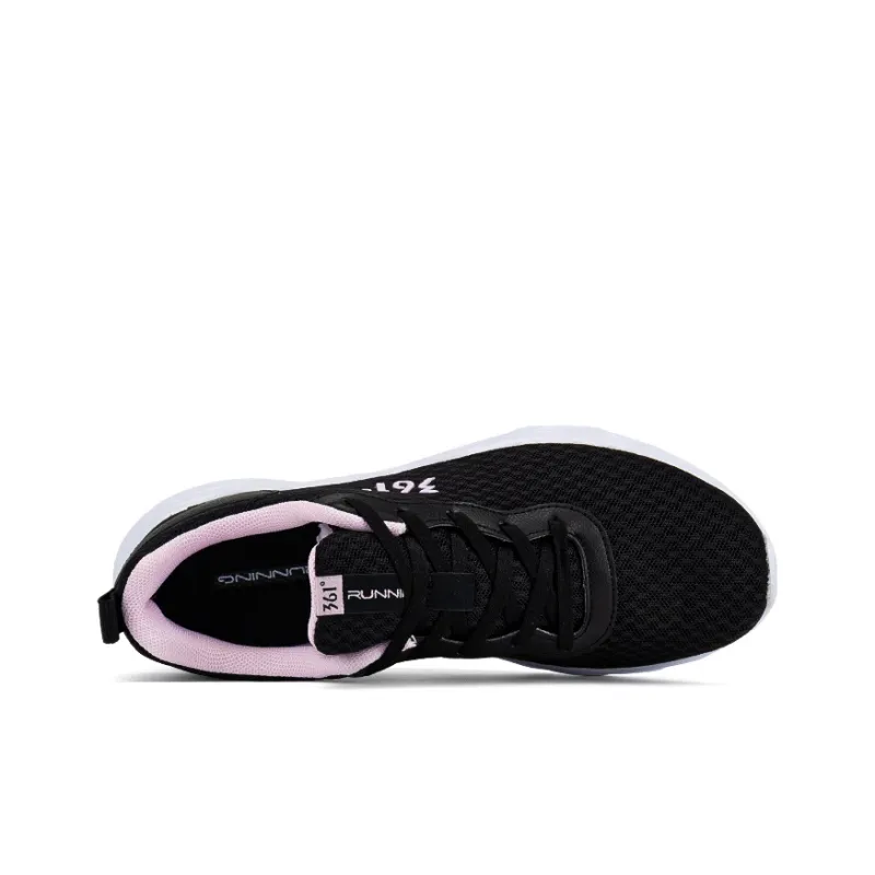 361° Cushioning And Breathable Low Top Casual Running Shoes Women's Obsidian Black Pure White Pink-3