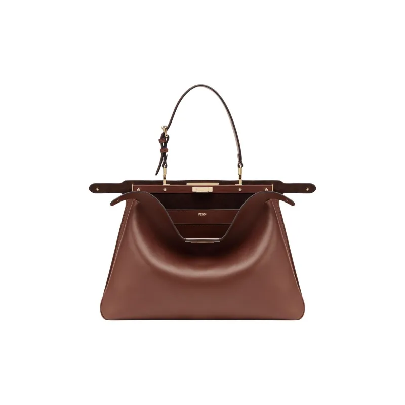 FENDI Peekaboo Calfskin One Shoulder Handbag Large Size Women's Brown-1