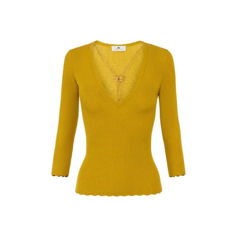 Elisabetta Franchi Necklace detail Ribbed Top-0