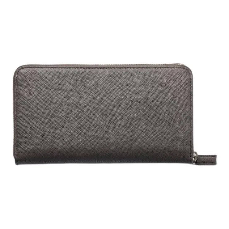 PRADA Saffiano Calfskin Clutch Wallet Men's Gray-1