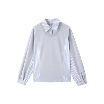 XWI Sweatshirt Women's Light Gray/Blue Stripes