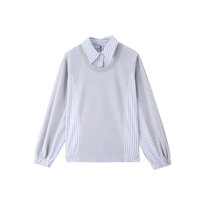 XWI Sweatshirt Women's Light Gray/Blue Stripes-0