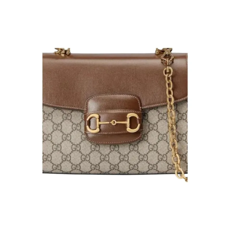 GUCCI Horsebit 1955 GG Supreme Canvas One Shoulder Handbag Medium Size Women's Beige & Ebony-8