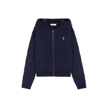 SPORTY & RICH Src Cable knit Cashmere Zip Hoodie 'Navy'