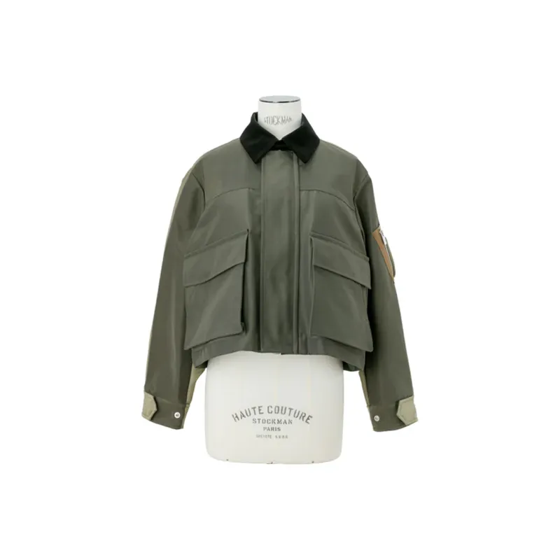 Sacai Grosgrain Nylon Twill Blouson 'Khaki/Beige'-0