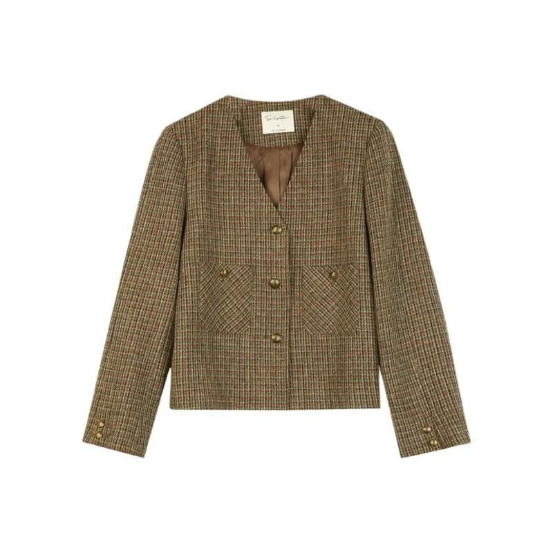 SOLIGHTER Jackets & Coats Women's Coffee Green Plaid-0