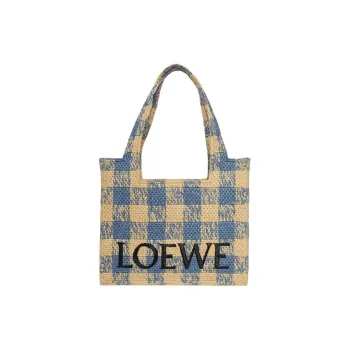 LOEWE Font Tote Raffia Tote Bag, Shopping Bag, Shoulder Bag, Handbag Medium Size Women's Beige & Blue