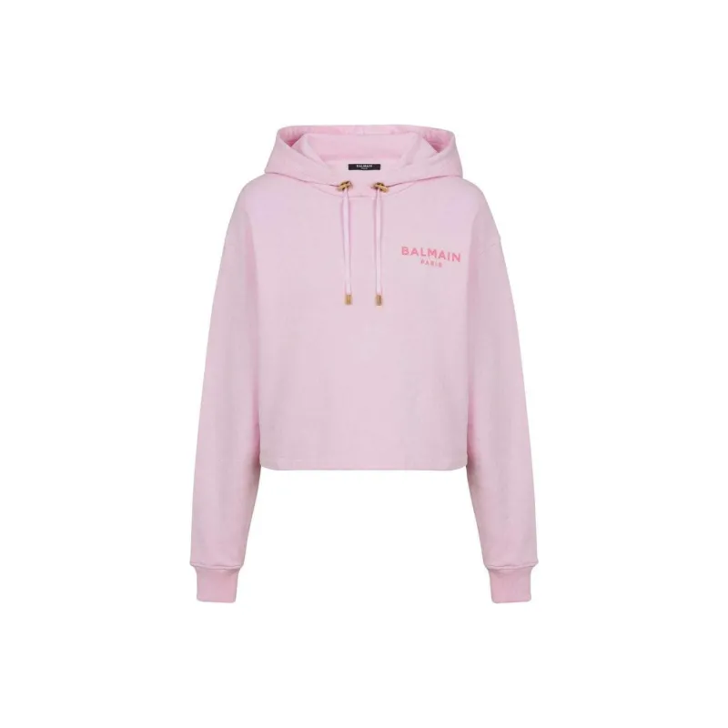 BALMAIN Flocked Logo Cropped Hoodie-0