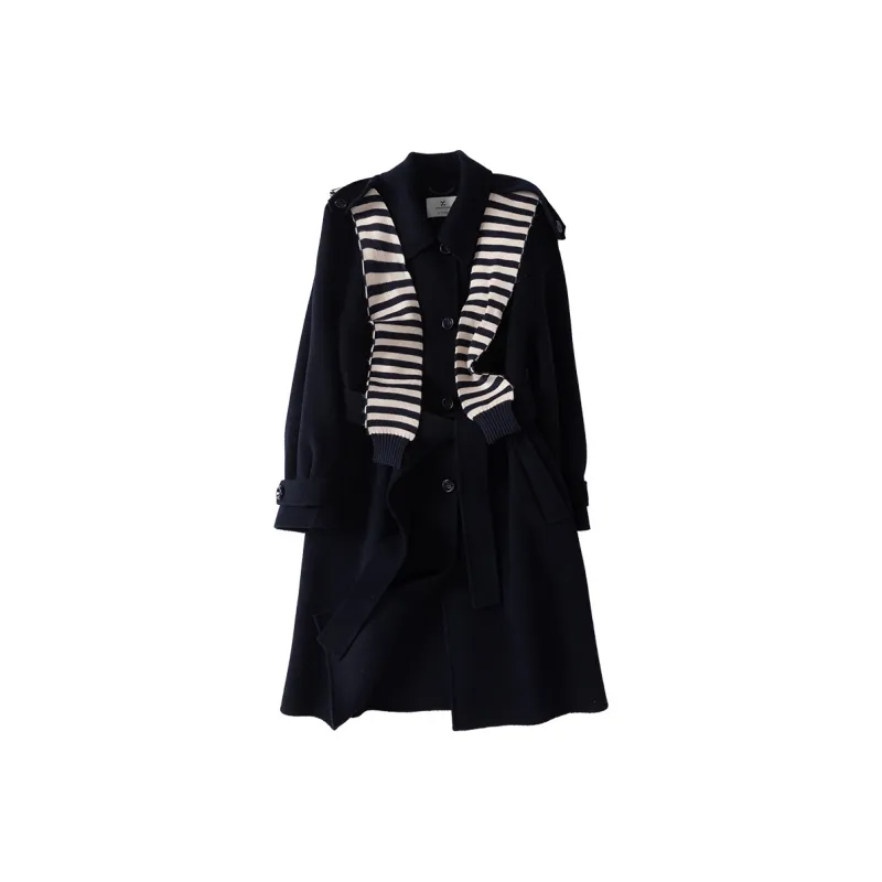 XIANGYING Coats Women's Navy Blue-0
