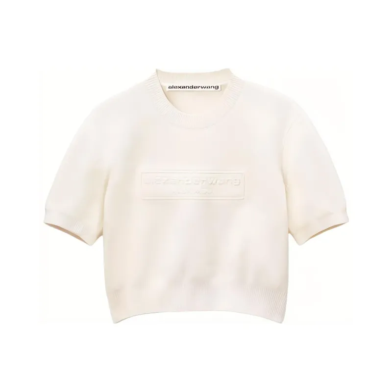 Alexander Wang Embossed Logo Ribbed Short Sleeve Tee Soft White-0