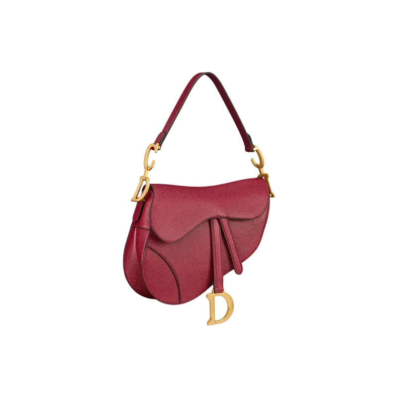 DIOR Saddle Calfskin Saddle Bag, One Shoulder Handbag Women's Cherry Red-2
