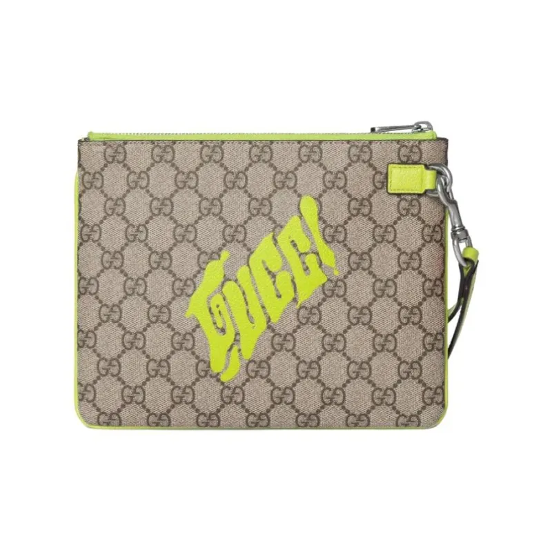 GUCCI Coated Fabric Clutch Small Size Women's Beige & Emerald Green-3