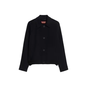 MaxMara Studio Baco Collection Wool Cashmere And Silk Bomber Jackets Coats Women's Marine Blue