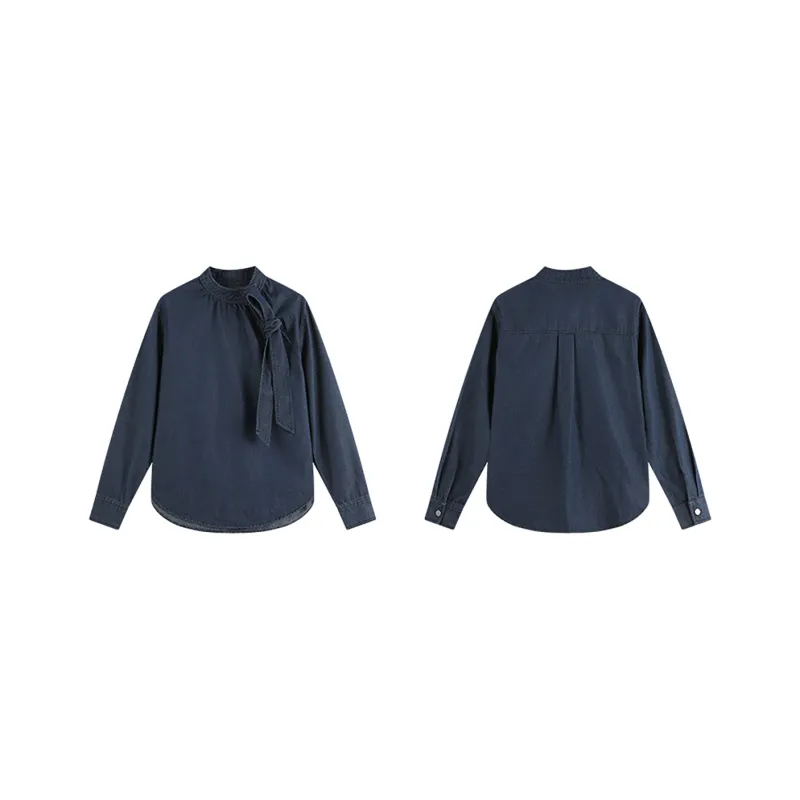 LUYOUYE Shirt Women's Dark Denim Blue-0
