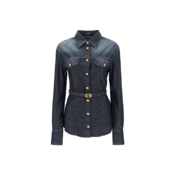 BALMAIN Belted Button-Up Denim Shirt