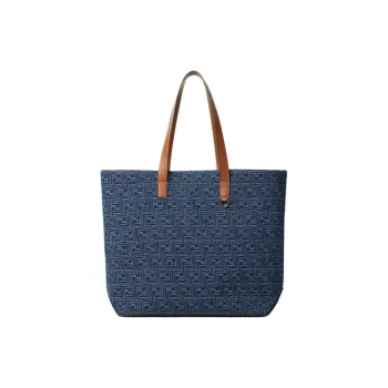 FENDI FF Leather Tote Bag, Shopping Bag, Handbag, Shoulder Bag Medium Size Women's Blue