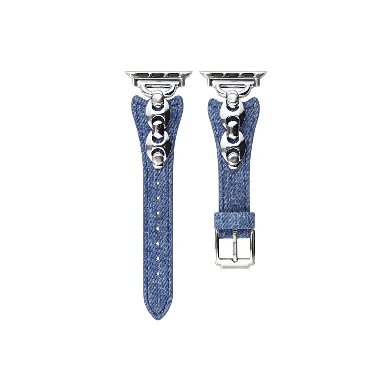 KVZUVUU Watch Band Apple Compatibility Metal, Denim Material-5
