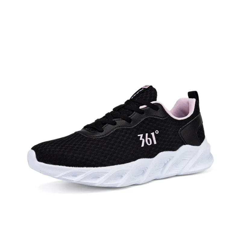 361° Cushioning And Breathable Low Top Casual Running Shoes Women's Obsidian Black Pure White Pink-2