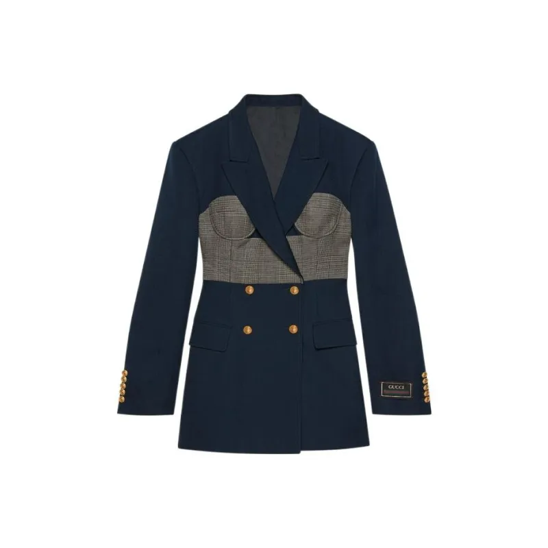 GUCCI Double Breasted Corset Blazer Navy-0