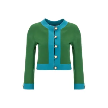 Valentino Crepe Couture Button Embellished Crewneck Blazer