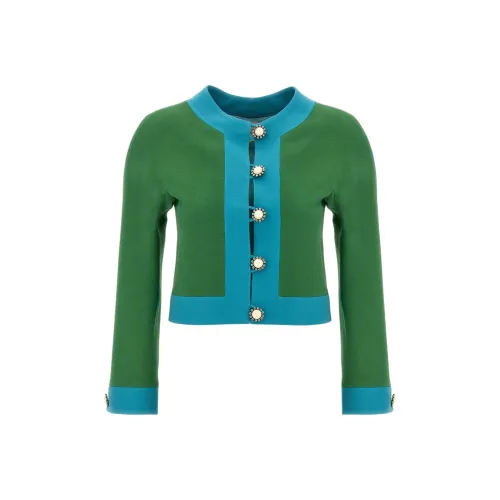Valentino Crepe Couture Button Embellished Crewneck Blazer