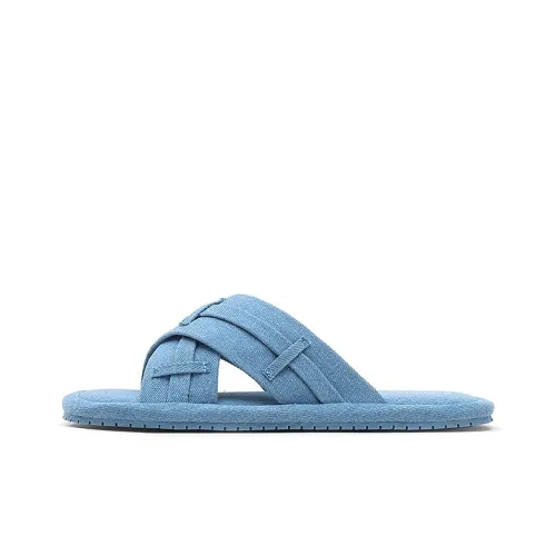 Barphil Slip Resistant Abrasion Resistant Odor Resistant Slide Slippers Women's Light Blue Denim