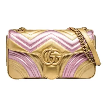 GUCCI Leather Shoulder Bag Women's Gold & Pink